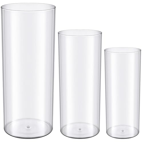 meekoo 3 Pcs Flower Acrylic Vase Cylinders Round Decorative 4 x 10 in, 5 x 12 in, 6 x 14 in Vase Break Resistant Acrylic Flower Cylinder for Centerpiece Home Wedding Decor(Clear, Classic)