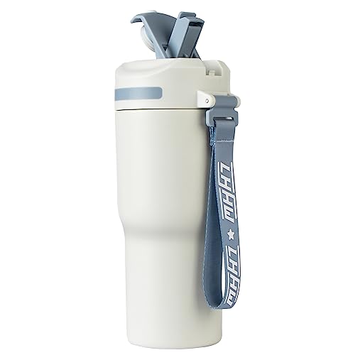 LHHW Thermobecher mit Strohhalm und Henkel Trinkbecher -to-go 600ml | | BPA-freier | Thermobecher aus Metall für Sport, Schule, Fitness, Outdoor,...