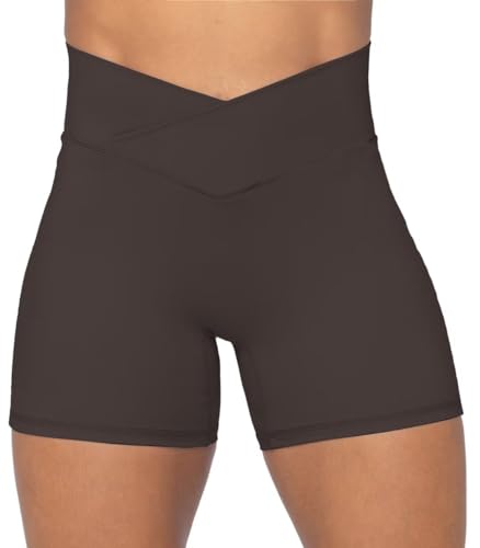 Image of Sunzel Women's High Waisted Crossover Waist Biker Shorts for Yoga Workout | 4-inch inseam, high waisted, tummy control, crossover waist, buttery soft, compression fit, close fit, for yoga and workouts