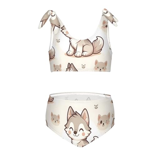 Girls' Bikini Set, Cute Wolf Kids Swimsuit 2 Pcs Beach Bathing Suit