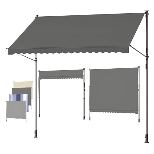 SONGMICS Store Banne Rétractable, Store Manuel, Réglable en Hauteur, avec Manivelle pour Balcon, Jardin, Terrasse, 300 x 180 cm, Gris Anthracite GSA302G02
