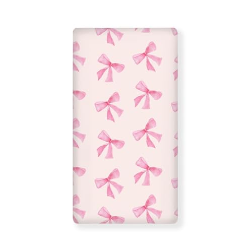 Image of Bow Baby Crib Sheets for Boys Girls Pink Fitted Crib Sheet for Standard Crib and Toddler Mattress Cute Baby Mattress Sheets Toddler Bed Sheet 52x28x8 in