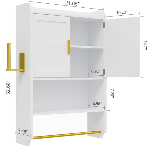 Armario de baño mural VECELO, armario de medicamentos para pared, armario de almacenamiento ahorrador de espacio con barra para toallas para baño, lavandería y cocina miniatura 2