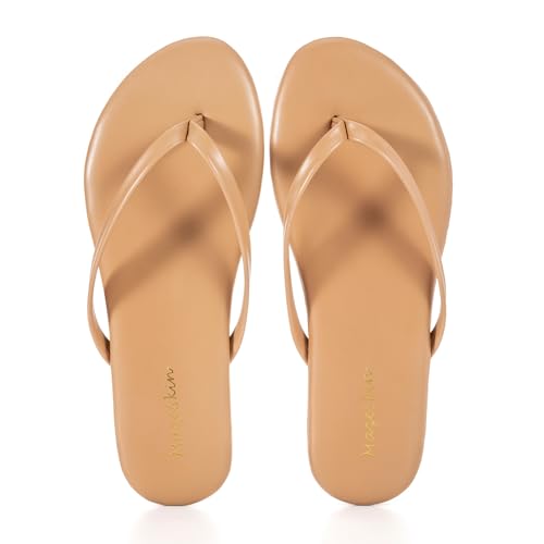 Image of mazeskin Women's Memory Foam Comfortable Flat Thong Sandals Dressy Summer Beach Leather Slide Flip Flops