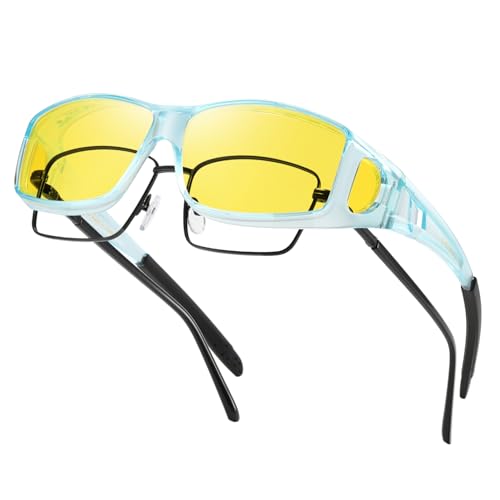kimorn Night Vision Driving Glasses Fit Over glasses for Men Women Anti Glare Polarized Nighttime Glasses Yellow Lens