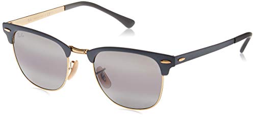 Ray-Ban RB3716 Clubmaster Metal Square Sunglasses, Matte Grey On Gold/Grey Gradient Mirror, 51