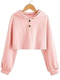 GAMISOTE Kids Girls Crop Tops Hoodie Button Up Casual Loose Active Short Pullover Sweatshirt Pink