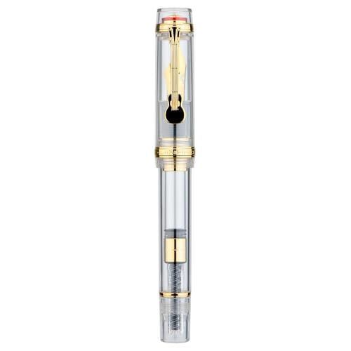 Jinhao 1935 Tiandao Series Fountain Pen, Size 8 Medium Nib Transparent Acrylic with Guitar Clip and Large Capacity Converter