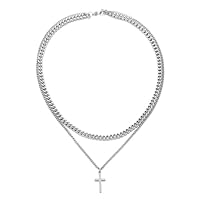 JSNOM Collana Uomo Croce Argento: Collane Cubano Crocifisso Pendete Acciaio Inossidabile, Gioielli Regalo per Natale San Valentino Compleanno per Lui Donna Uomo (A-Cuban+Cuban-Silver)