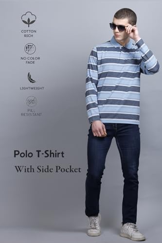 Image of Full Sleeve Polo T Shirt for Men Cotton with Pocket and Collar - Regular Fit Tshirt