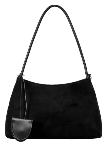 Vintage Faux Suede Shoulder Bag for Women Small Bucket Crossbody Tote Purse Ladies Dating Handbags Satchel