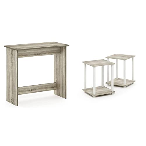 Furinno 14035Ok Simplistic Study Table, Sonoma Oak & Simplistic Set Of 2 End Table, Sonoma Oak/White #TOP22