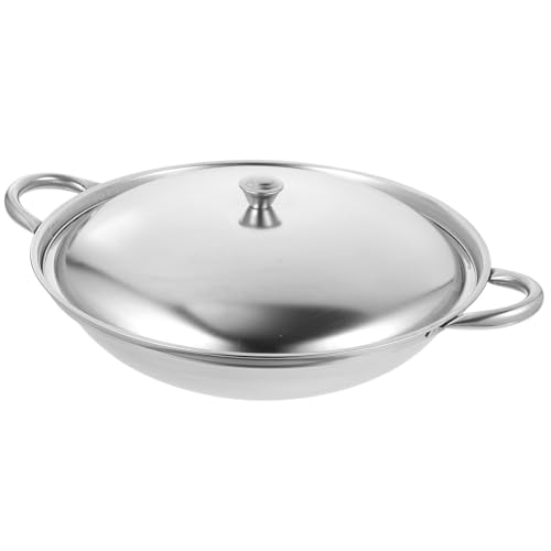 Olla Wok de Acero Inoxidable Plata con Doble Asa y Tapa Anti Derrames