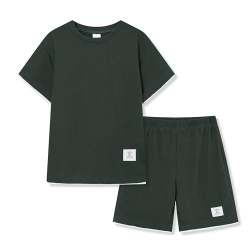 KIDLAGA Boys Clothes 2-Piece Outfits Color Block Short Sleeve T-shirt & Shorts Teen Boy Clothes Kids Summer Clothing Sets Sizes 11-12 Years Green