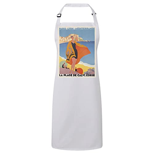 Tablier cuisine Calvi Corse poster vintage blanc pour cadeau souvenir de voyage