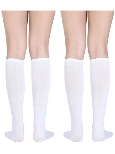 SATINIOR Women Knee High Socks Thigh High Stockings Long Tall Thin Socks for Women Halloween Cosplay Party Stockings(White,Medium)