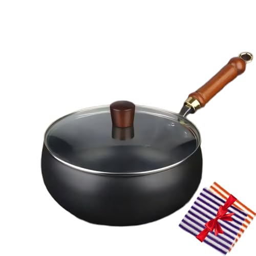 古代製法 大きな腹鍋 鉄フライパン フライパン 深型 せん鉄鍋小中華鍋炒め物煮物スープ24CM蓋付き小型鉄鍋 家庭用キャンプレストラン向け