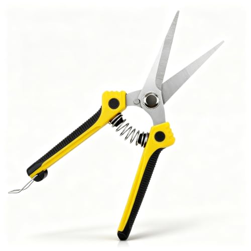 Tijeras de Podar 20cm con Cuchillas de Acero Inoxidable y Revestimiento Antiadherente de Titanio - Mango Ergonómico Antideslizante con Bloqueo para Jardinería, Rosas, Ramas y Ratán (Amarillo)