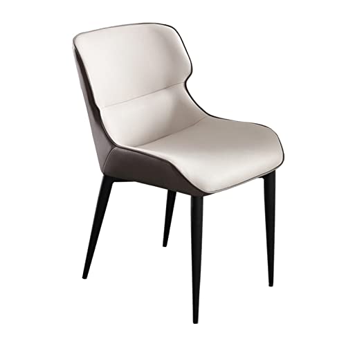 SJIALEN Leather Dining Chair, Household Backrest Chair Indoor Outdoor Courtyard Balconies Leisure Chairs Black Leg Upholstered Chair Kitchen Chair (Color : Beige Grey, Size : 44x50x82cm)