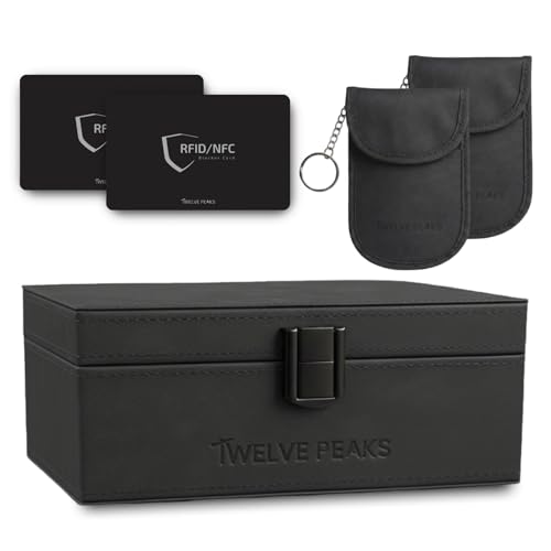 TwelvePeaks Premium Faraday Box for Car Keys Faraday Pouch Signal RFID Blocking Card - PU Leather with Velvet Car Key Signal Blocker Pouch and Key Lock Box Outdoor Anti-Theft Protection 17x12x7cm
