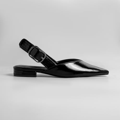 Image of Slingback Flat Shoes for Women Pointed Closed Toe Flat Mule Sandals Casual Comfortable Office Dressy Shoes