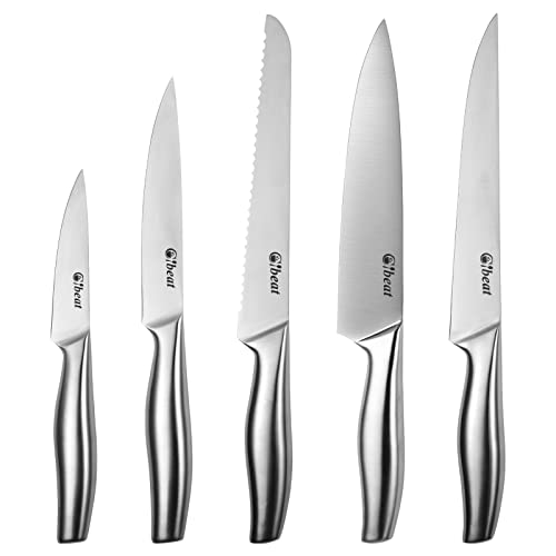 Fashionwu 5Pcs Kitchen Knife Set, Stainless Steel Chef Knife Set, Kitchen Knives Set With Transparent Cover, Non-Slip Handle, Santoku Knife, Serrated Bread Knife, Kitchen Cooking Set With Gift Box #TOP19
