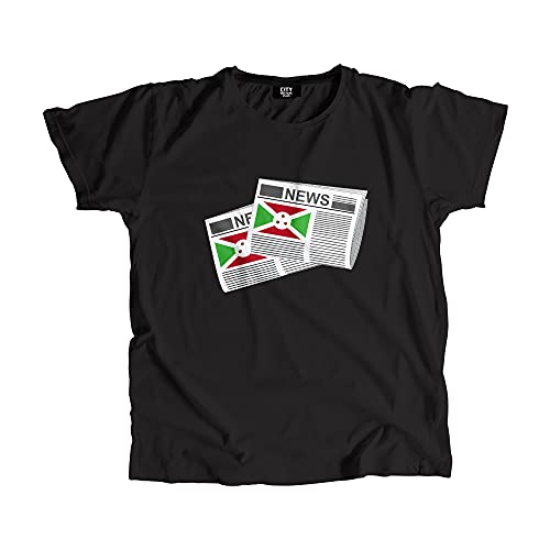 T-shirt Burundi Newspapers en coton doux avec imprimé vintage noir