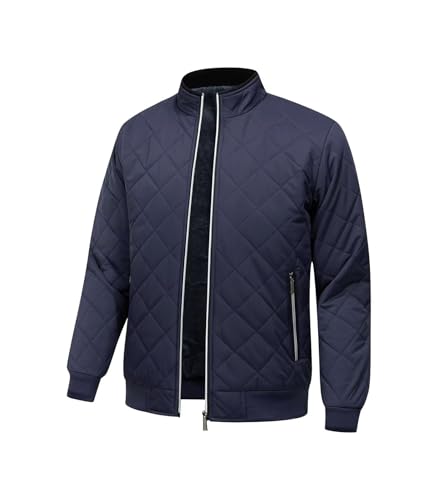 INVACHI Men's Bomber Jacket Dimond Quilted Fall Jacket Full Zip Up Fleece Lined Winter Coat