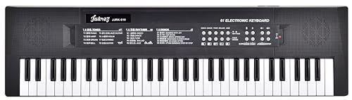 Image of Juarez Junior 61 Keys Electronic Keyboard with Microphone, USB Power Cord, Note Stickers, Single Speaker, Song Record /Play, OKON Mode, 8 Tones, 5 Rhythms, 6 Demos, Brown
