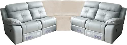 7-Piece L Shape 5 Seat Reclining Sectional Sofa Covers, Velvet Stretch Reclining Sectional Couch Covers for Without Cup Holders Reclining L Shape Sofa (Color : Ivory, Size : Corner Piece)
