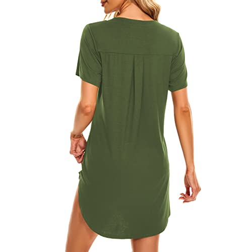Womens Nightgown Sexy V Neck Button Down Sleep Dress Short Sleeve Night Shirt Sleepwear Maternity Pajamas Army Green L #TOP5