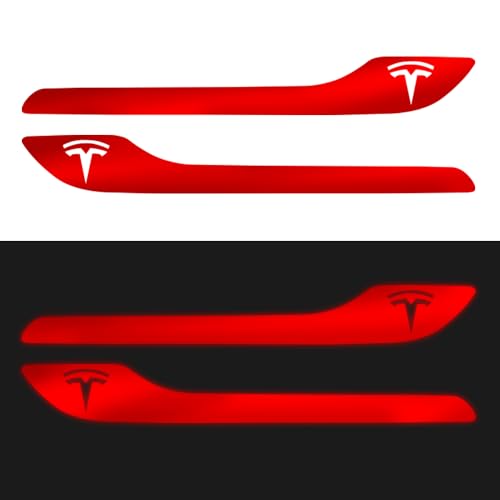 Image of IPG Compatible for Model 3 / Model Y /Juniper Door Handle Decal Sticker Wrap Kit (Set of 4) with Tesla Logo Personalize Your Tesla (Reflective Series - Red)