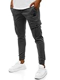 OZONEE Herren Jogginghose Hose Trainingshose Sporthose Freizeithose Cargohose Cargo Unifarbe Herrenhose Sweatpants Fitnesshose Sweathose Fußballhose Jogpants Joggpants C/374 DUNKELGRAU L