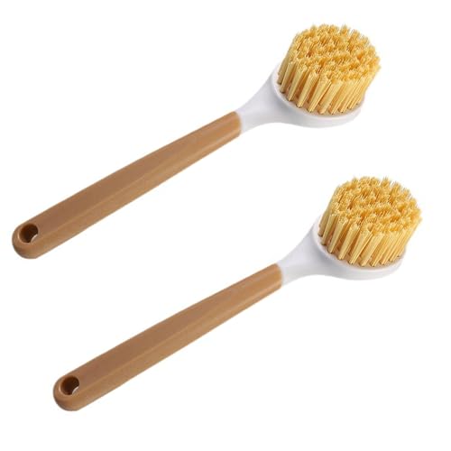 Image of 2 Pack Dish Brushes with Built-in Scraper, Heavy-Duty Kitchen Scrubbers with Non-Slip Handle, for Pots, Pans & Sink Cleaning