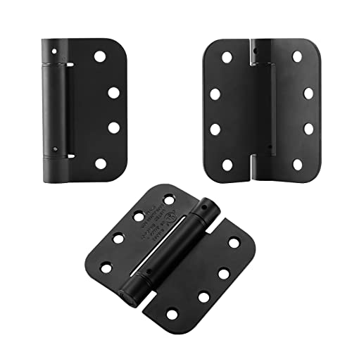 Home Master Hardware 4 X 4 Inch Adjustable Spring Door Hinge Self Closing Door Hinges With 5/8 In. Radius Corners Matte Black Finish 2-Pack #TOP4