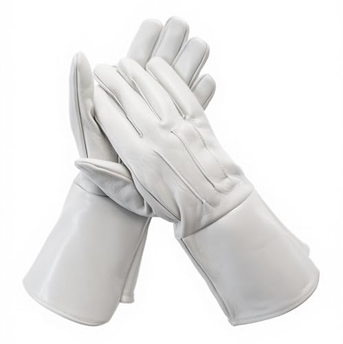 White Leather Gauntlet Gloves Large - Medieval Renaissance SCA LARP Costume Men - Genuine Sheep Gauntlets Premium Quality 12.5 Inch Arm Cuff Ceremonial (Large Size)