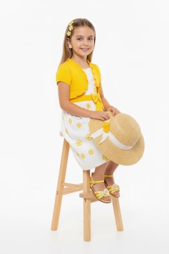 Image of ToBeInStyle Girls Two Piece Short Sleeve Dress and Matching Bolero Crop Cardigan Assorted Prints Cotton Blend Summer Outfit