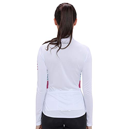 Santic Cycling Jersey Women's Long Sleeve Tops Bike Shirts Bicycle Jacket with Pockets White Olivia