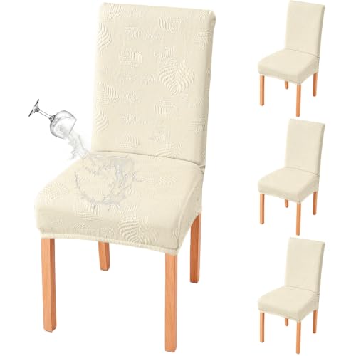 Image of Genina Waterproof Dining Chair Cover Set of 4,Kitchen Chair Cover,Beige