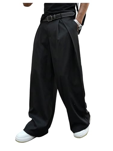 Floerns Men's Baggy Wide Leg Pants Business Loose Pleated Casual