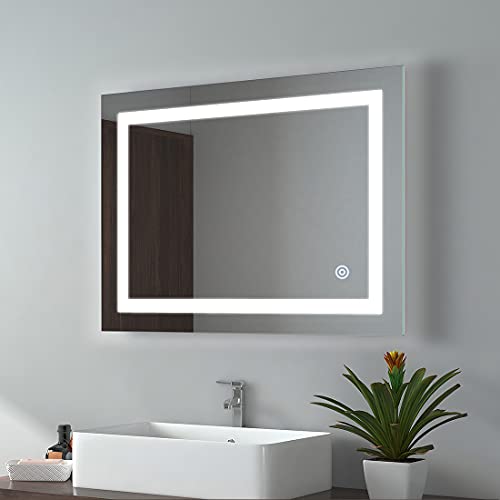 EMKE 24 x 32 Inch LED Bathroom Vanity Mirrors Dimmable Bathroom Mirror with Lights for Wall, 3000-6500K Adjustable Warm, IP44 Waterproof, CRI 90+, UL Listed (Horizontal/Vertical)