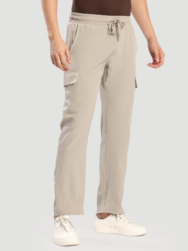 Image of BENE KLEED Men's Solid Polyester Cargo Trousers | Classic Style | Full Length | Straight Fit