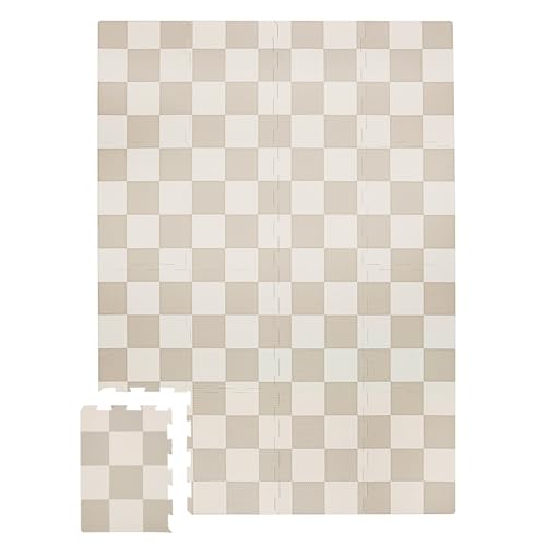 3 Sprouts Baby Foam Play Mat - Soft Foam Floor Tiles for Kids with Interlocking Puzzle Mats for Toddler Playroom - Safe 100% EVA Pads, Non-Toxic Waterproof Playmat - Checkerboard Beige