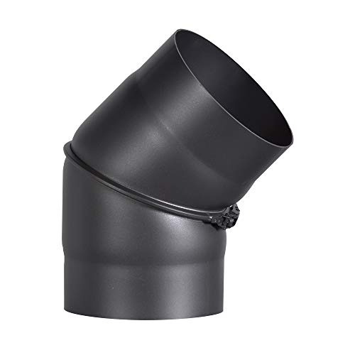 FIREFIX R150/B45 2mm Thick Steel Smoking Pipe Elbow 150mm Diameter for Stoves and Fire Pits Senotherm Black 0-45 Degree Adjustable Without Cleaning Door