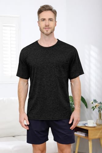 Image of Post Shoulder Surgery Shirts for Men Tear Away Recovery Short Sleeve Full Open Side Snap Chemo Adaptive Shirt