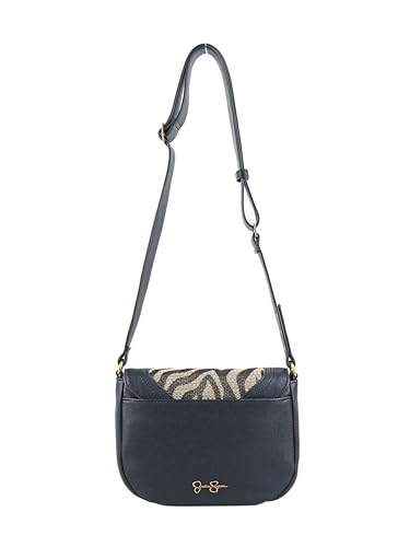 Jessica Simpson Walton Saddle Crossbody Bag, Stylish Purse with Adjustable Strap & Pockets, Zebra/Meteorite2