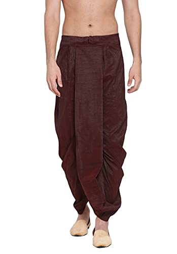 Image of VASTRAMAY Men's White Silk Blend Readymade Elastic Traditional Dhoti - Comfortable Pre-Stitched Dhoti for Weddings, Festivals, and Special Occasions
