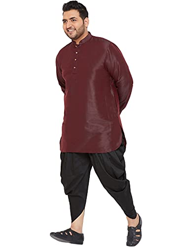 Image of VASTRAMAY Men's Silk Blend Solid Plus Kurta And Dhoti Set - Classic Ethnic Attire for Cultural Celebrations | Curved Hem Kurta With Contrast Cowl Dhoti Set
