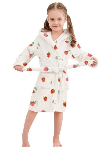 Image of Umeyda Girls Fleece Hooded Robes, Warm Printed Bath Robe for Kids Soft Fuzzy Bathrobe for Gifts