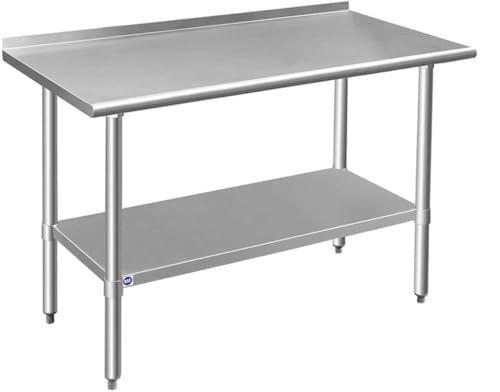 Garvee Stainless Steel Catering Table Heavy Duty Commercial Kitchen Prep Table with Adjustable Undershelf Metal Work Tables Workbench for Restaurant Garage Workshop & Home 24 * 24 * 35inch